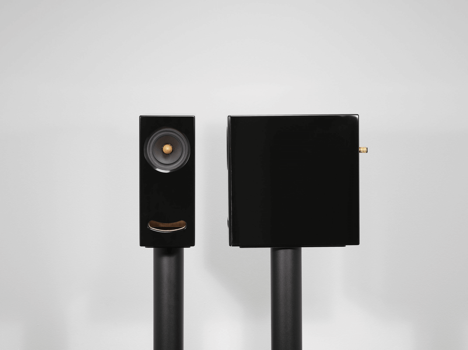Closer Acoustics OGY black Corian speaker with seamless design, perfect for audiophiles looking for both style and sound quality