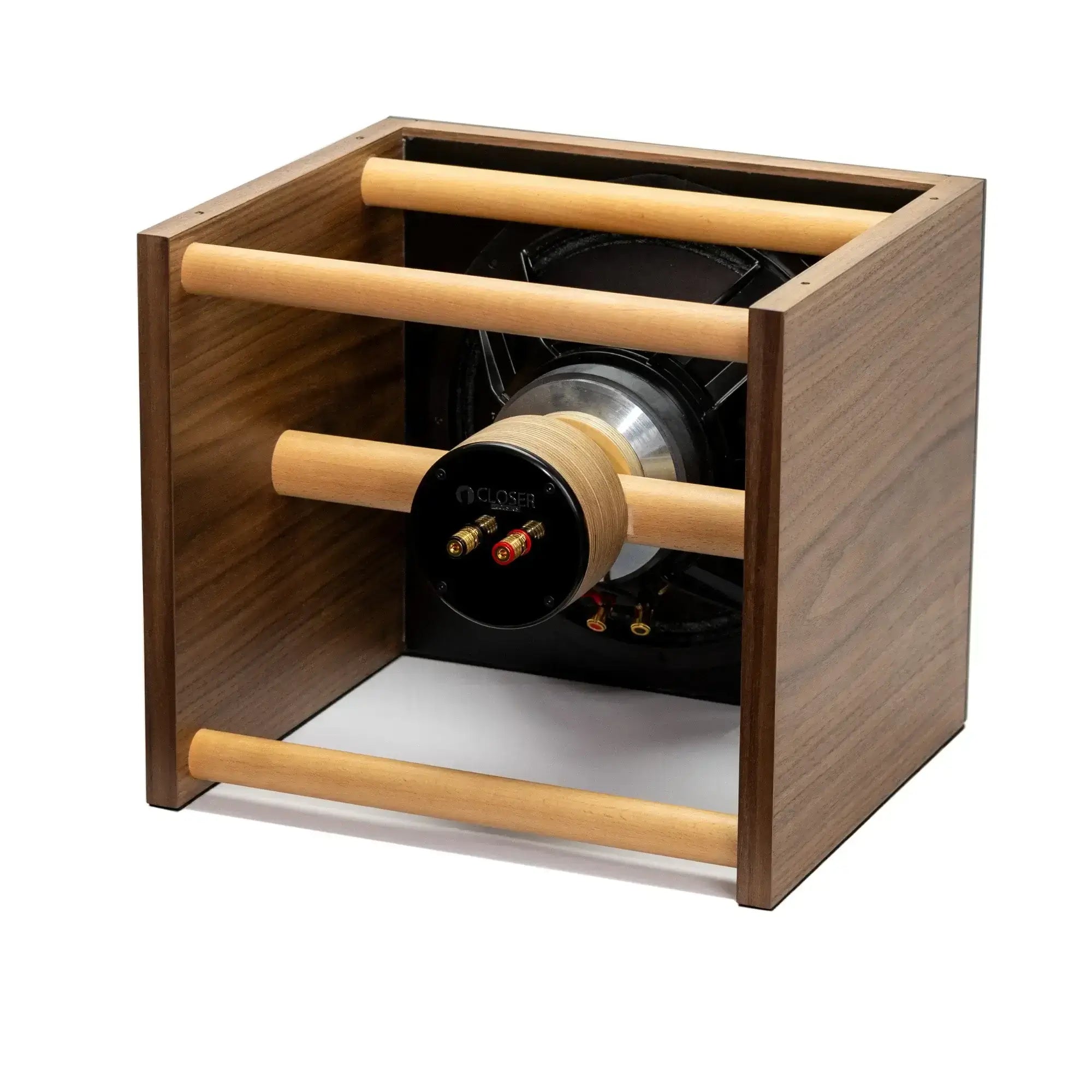 Rear view of the Closer Acoustics BOB speaker, showcasing back panel construction