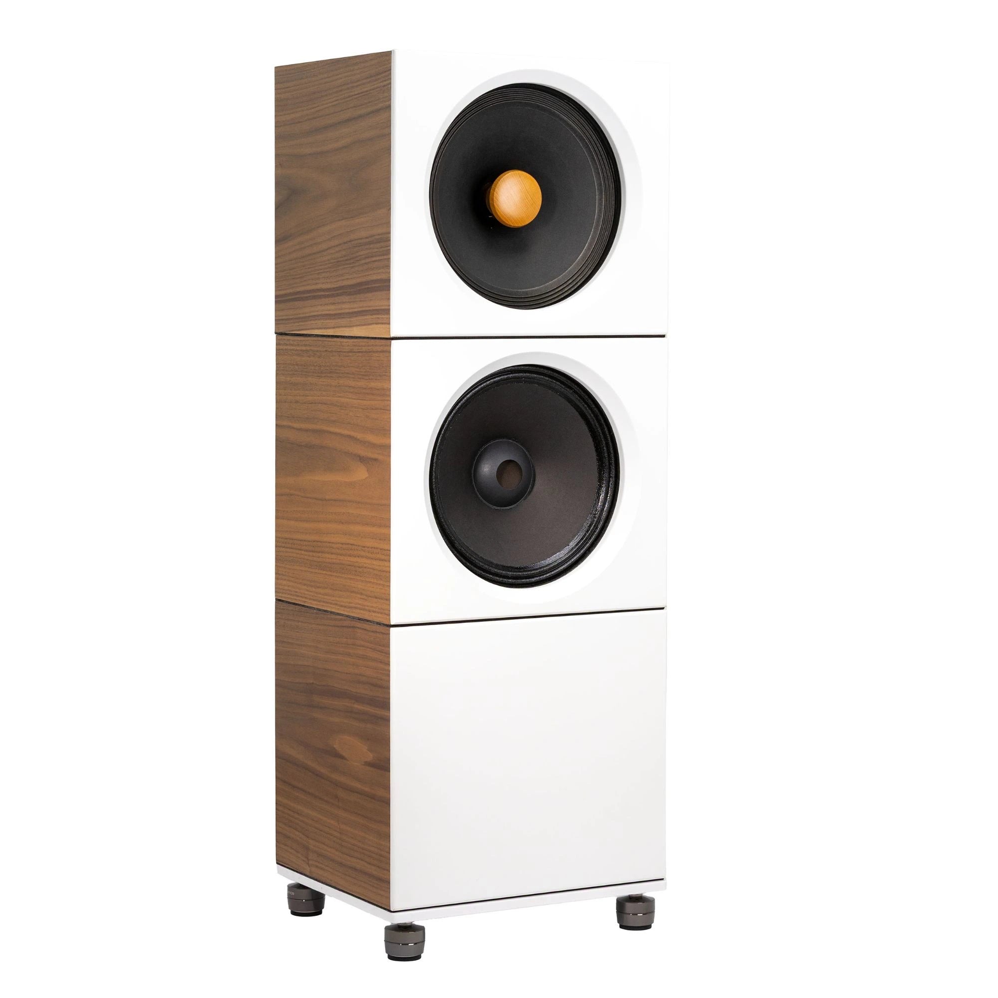 White OKHO and BOB speaker set by Closer Acoustics – refined full-range and bass combo for pure sound with stand - Blank