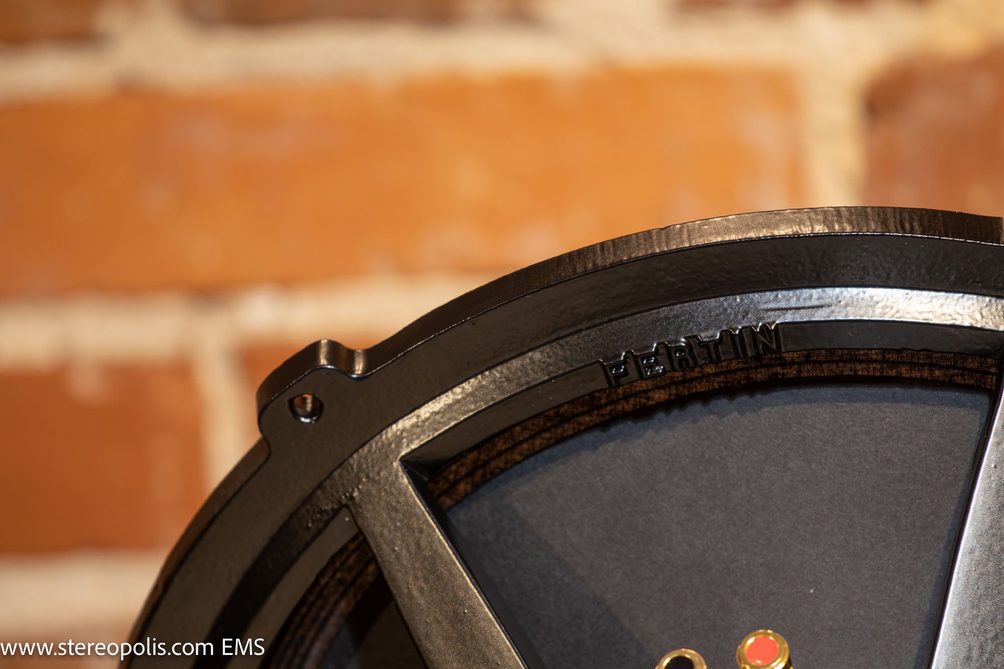 Close-up of the edge of the EMS B15 EX MKII bass driver, focusing on the high-quality materials and design details that contribute to its exceptional bass reproduction