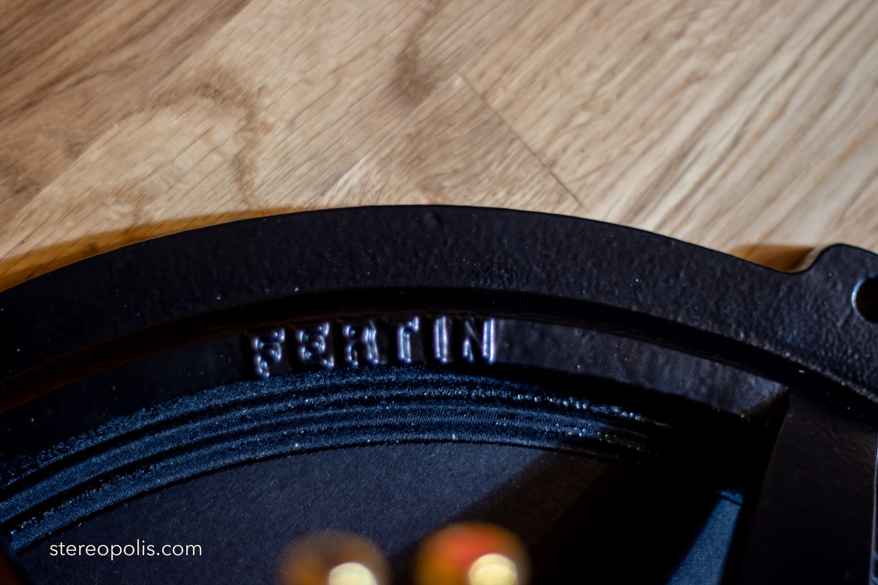 Close-up of EMS B15 MK II bass driver, highlighting the precision engineering and robust materials for exceptional bass performance