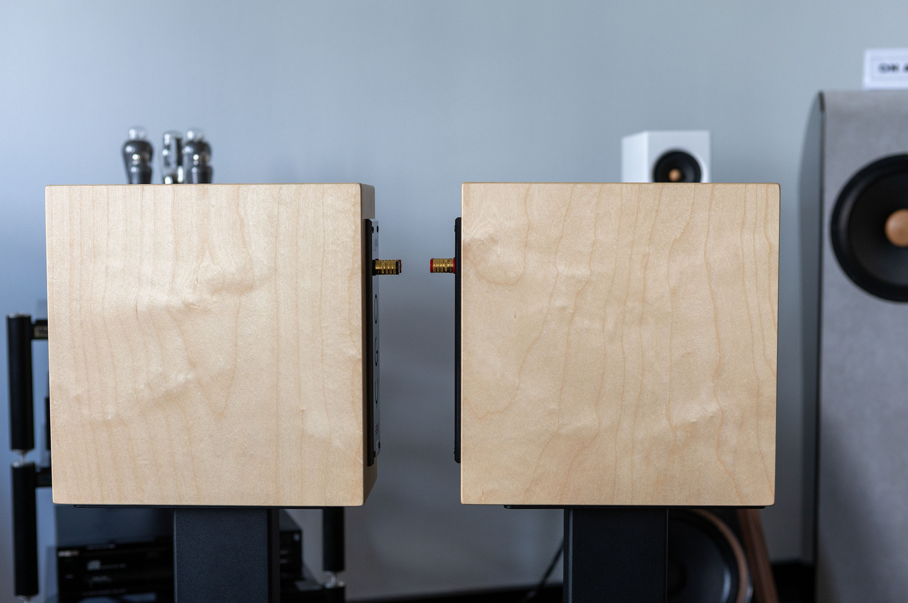 Nearly New - OGY bookshelf loudspeakers -pair- birch plywood finish