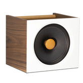 Closer Acoustics OKHO speaker in white – elegant front view highlighting its minimalist design and fine craftsmanship, perfect for audiophiles