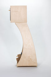 Closer Acoustics The Full OGY Bass module with birch plywood finish, showcasing elegant design and craftsmanship.