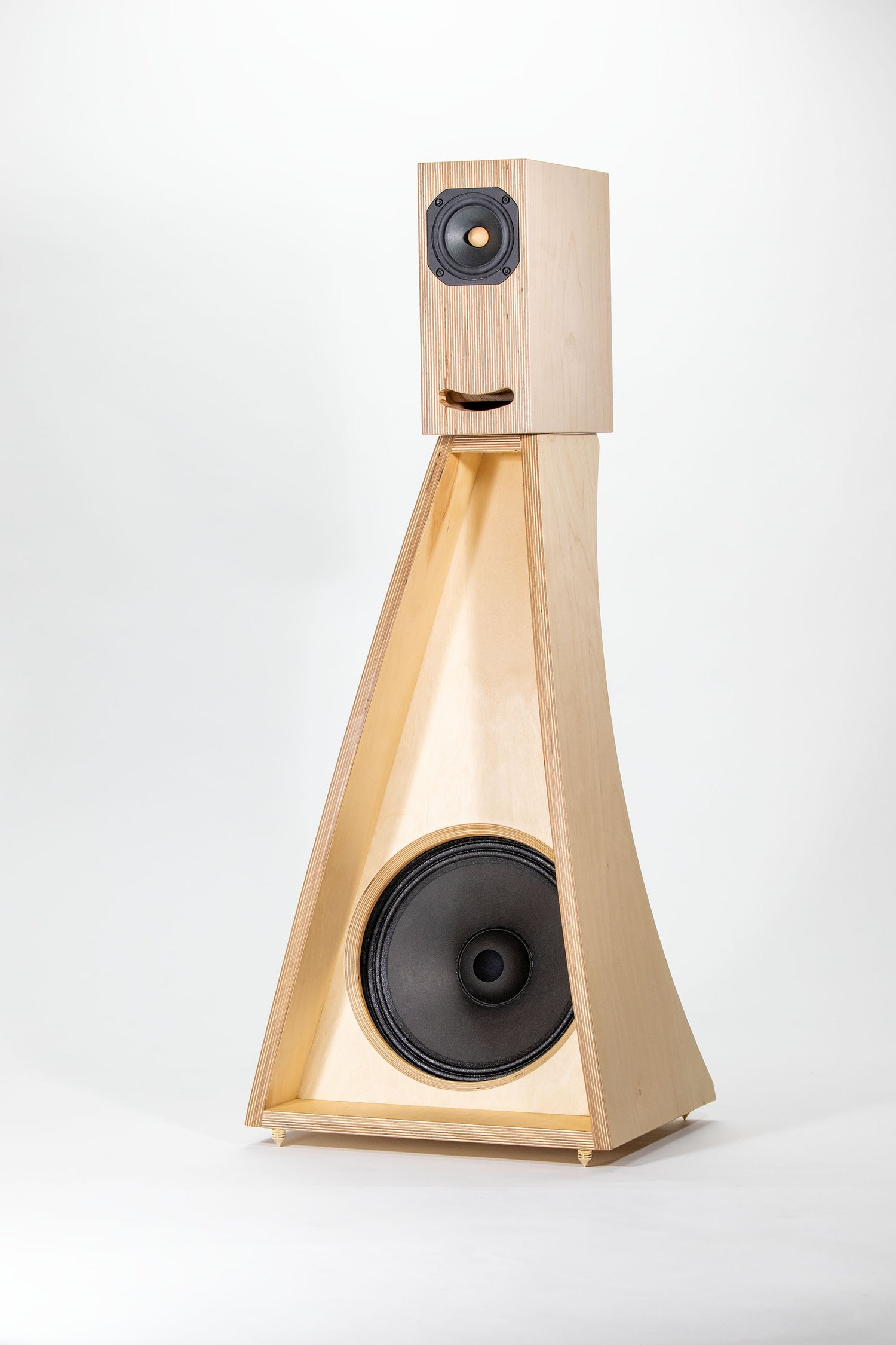 Closer Acoustics OGYs Bass pair in birch plywood finish, showcasing modern design and premium audio craftsmanship.