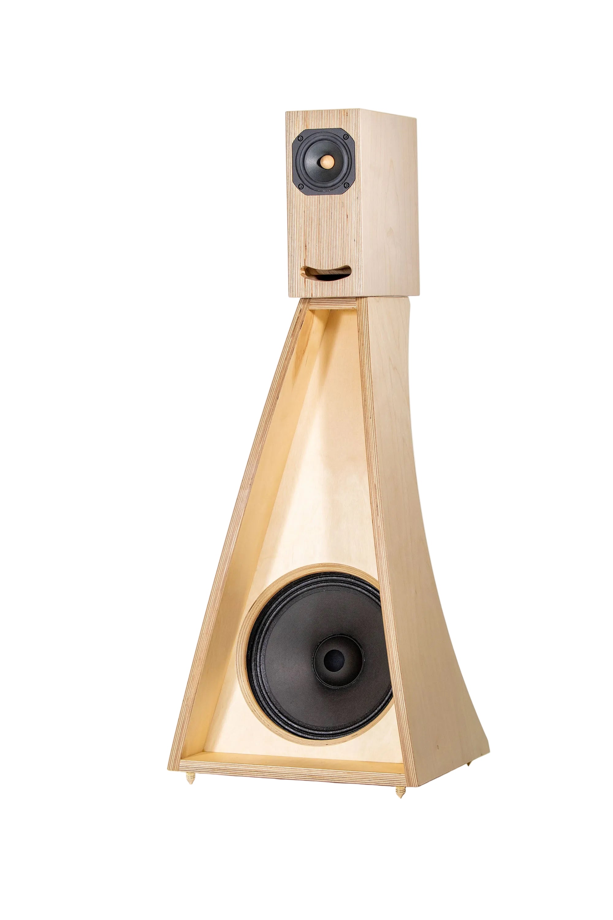 Closer Acoustics OGYs Bass pair in birch plywood finish, showcasing modern design and premium audio craftsmanship.