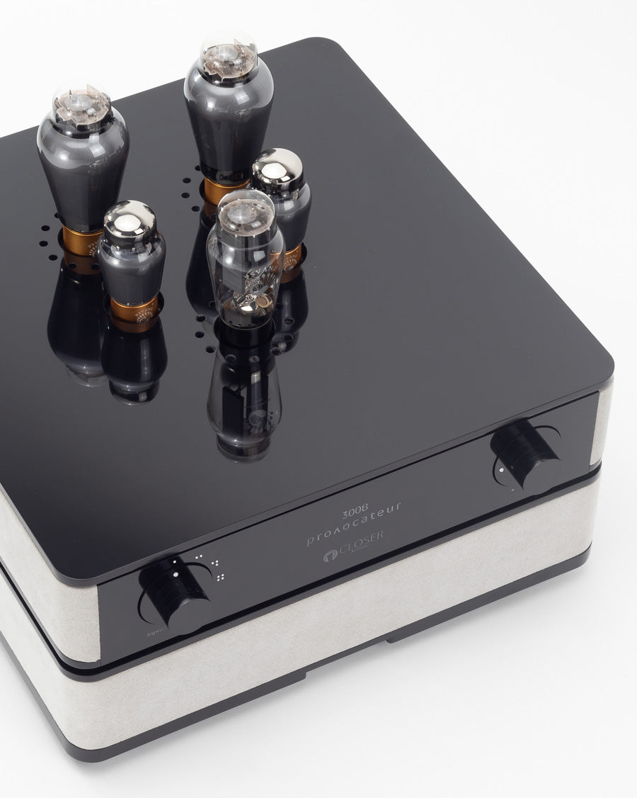 Closer Acoustics 300B Provocateur Signature amplifier top view showcasing elegant design and high-quality craftsmanship