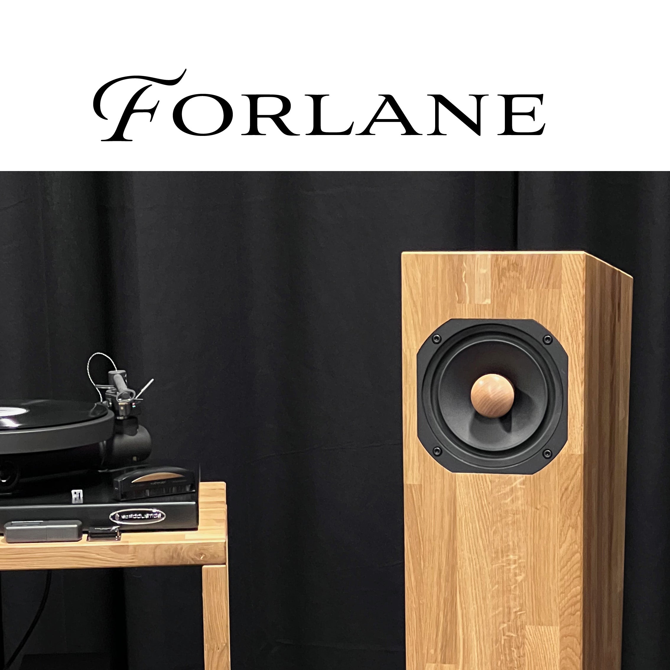 Closer Acoustics Forlane paired with integrated amplifier – promotional stereo system photo