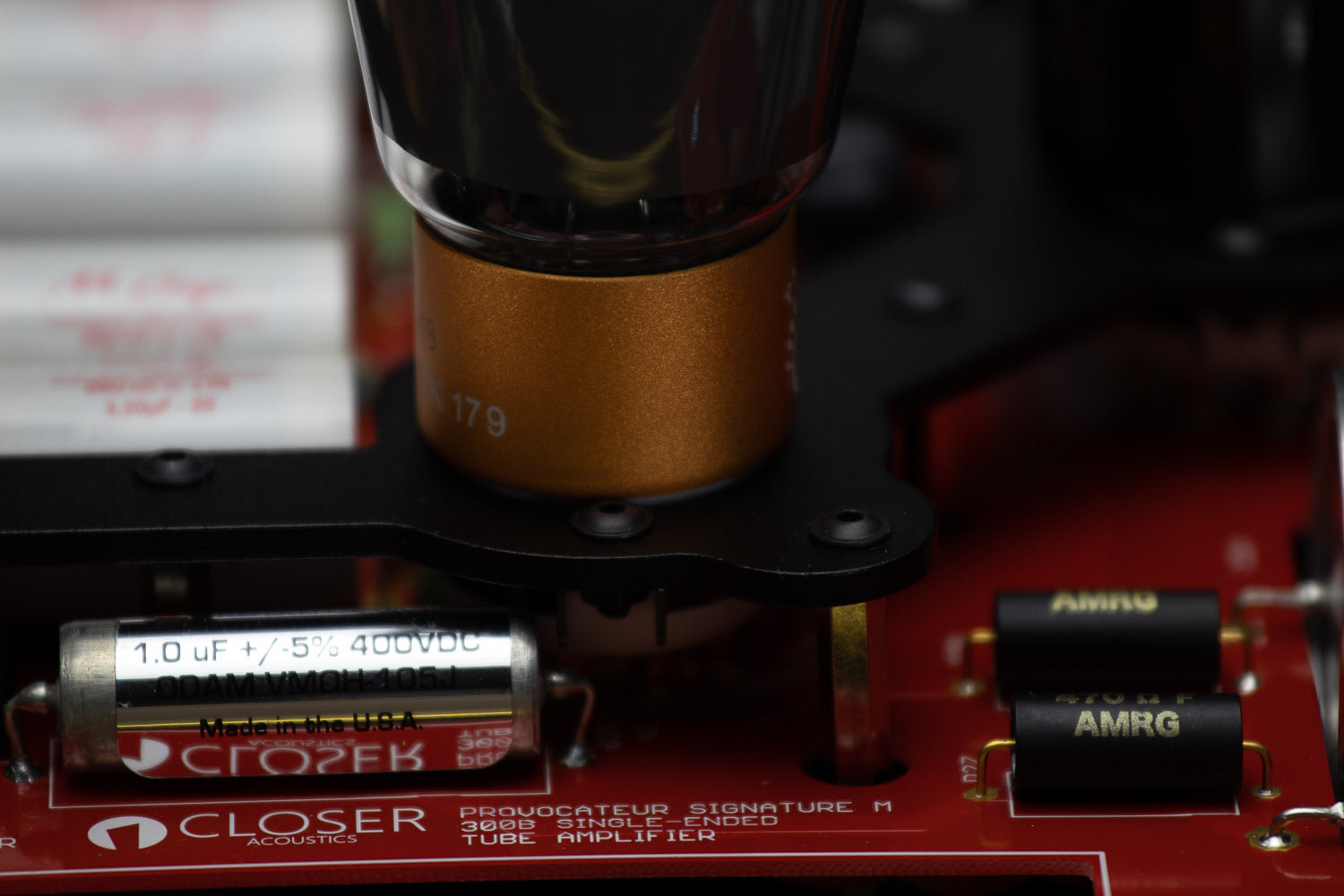 Closer Acoustics 300B Provocateur Signature amplifier – internal shot showing the precision-engineered circuit board