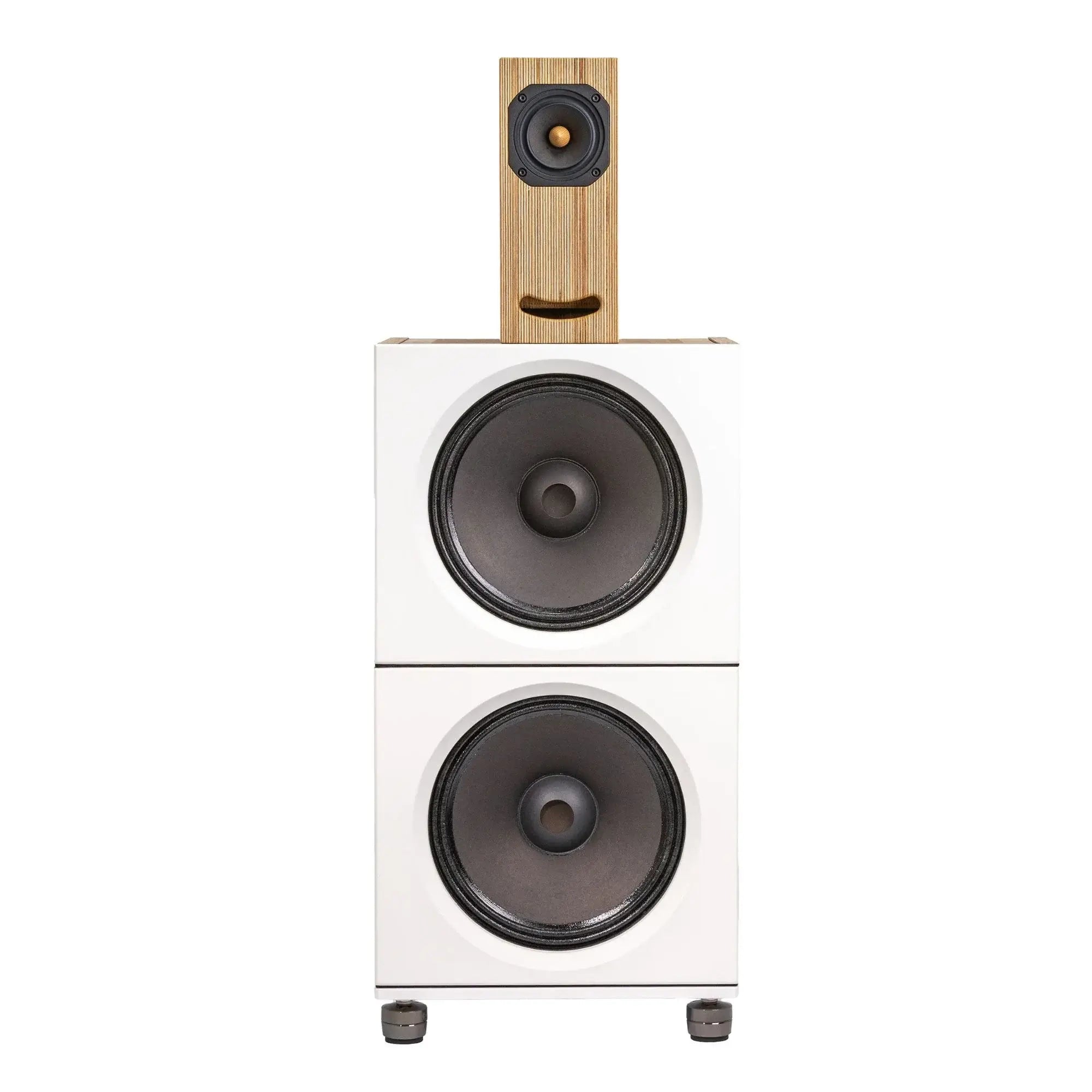 Closer Acoustics BLOCKS Speaker System – 2x BOB in white, OGY in plywood finish for premium sound quality