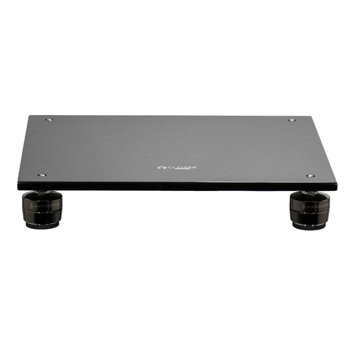 Closer Acoustics Loudspeakers Platform – black pair, front view showcasing the sleek design and premium materials, designed to enhance speaker performance
