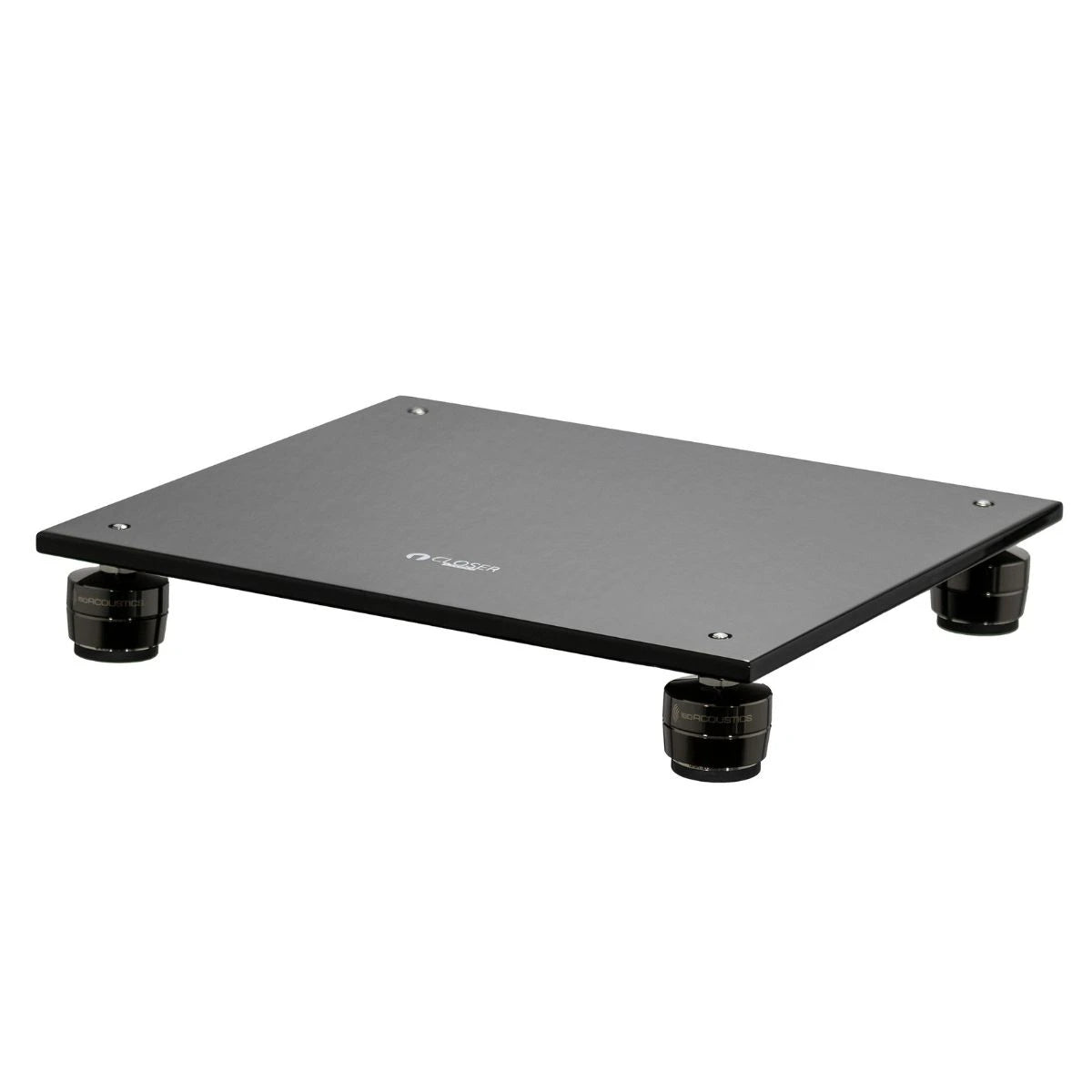 Closer Acoustics Loudspeakers Platform – top view of the black pair, showcasing the refined surface and elegant design, perfect for optimizing speaker placement