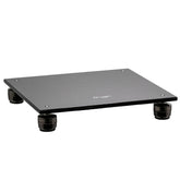 Closer Acoustics Loudspeakers Platform – black pair, angled top view emphasizing the elegant design and optimal surface for isolating vibrations and improving sound quality