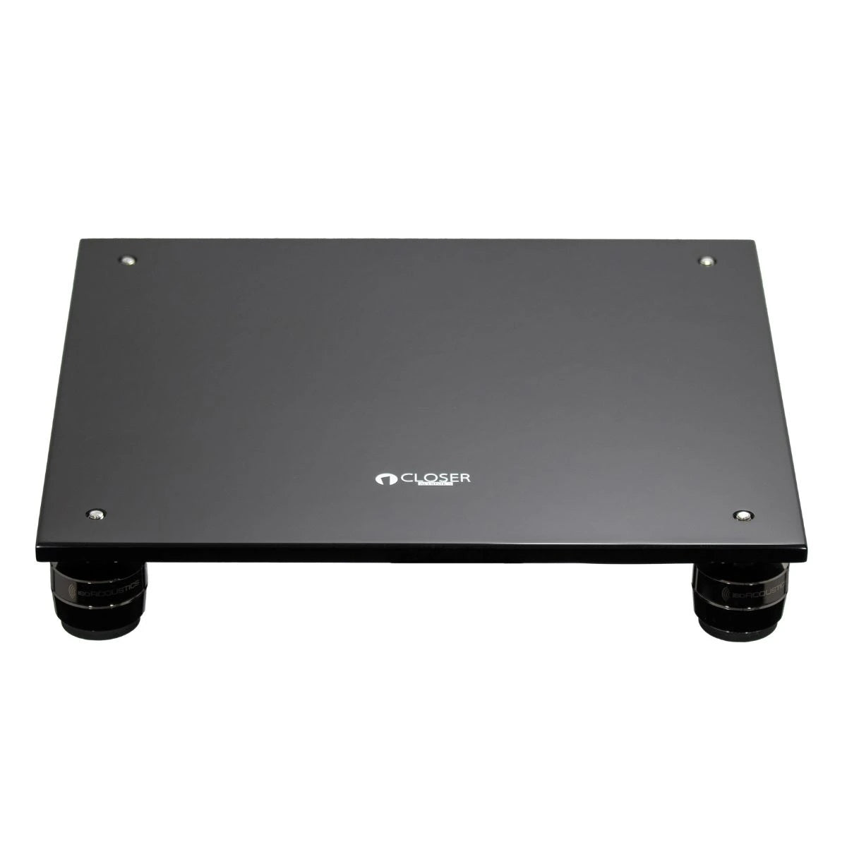 Closer Acoustics Loudspeakers Platform – black pair, top view highlighting the refined finish and stable surface for superior speaker placement and sound isolation