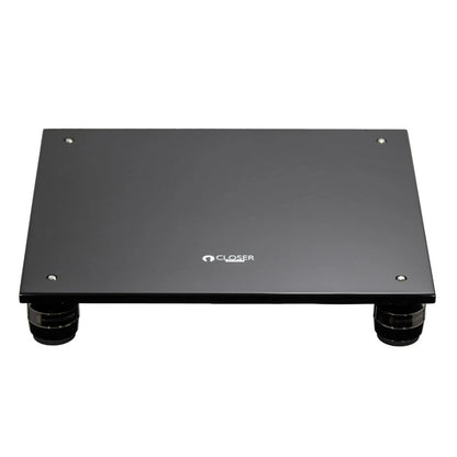 Closer Acoustics Loudspeakers Platform – black pair, top view highlighting the refined finish and stable surface for superior speaker placement and sound isolation