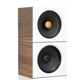 Closer Acoustics OKHO full-range speaker and BOB bass module in white finish, styled in a bright interior