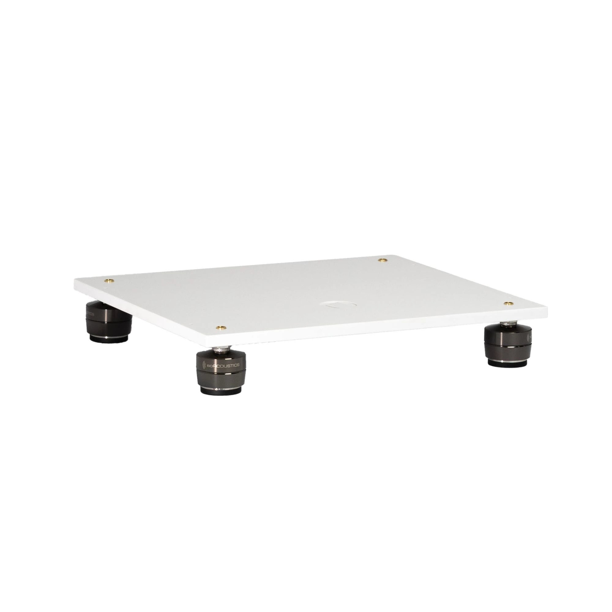 Closer Acoustics Loudspeakers Platform – white pair, top view emphasizing the clean, elegant design and optimal surface for isolating vibrations and improving sound quality