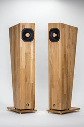 Pair of Closer Acoustics Forlane loudspeakers positioned side by side