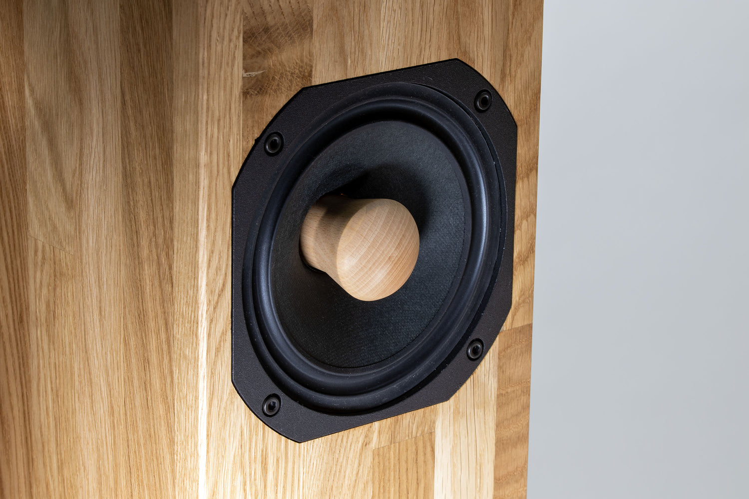 Detailed view of the Forlane loudspeaker driver – precision driver in solid wood enclosure