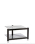Front view of VAP S2 AV rack with 2 glass shelves and stainless steel frame