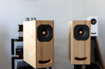 Nearly New - OGY bookshelf loudspeakers -pair- birch plywood finish