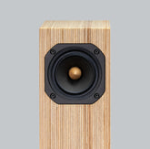 Closer Acoustics OGY natural plywood loudspeaker front detail – featuring smooth, minimalist design and high-end craftsmanship for audiophile sound