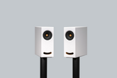 OGY White Corian speakers – showcasing the high-end craftsmanship and clean design of Closer Acoustics.