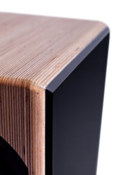Closer Acoustics Allegra Classic loudspeakers – close-up of speaker detail, focusing on wood finish and speaker elements