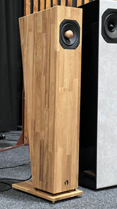 Closer Acoustics Forlane next to Vigo speaker – size and design comparison