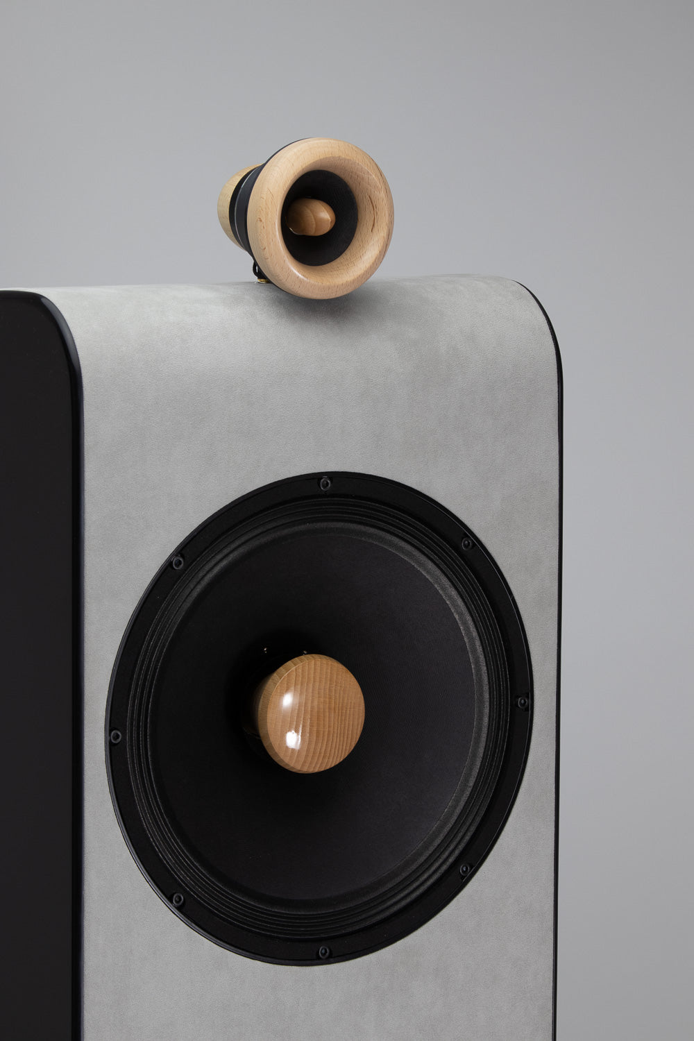 Closer Acoustics VIGO EX loudspeakers – close-up of the speaker from the front, showcasing the craftsmanship and audio technology
